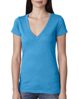 Next Level Ladies Triblend Deep-V Tee 6740 | Vintage Turq - Front