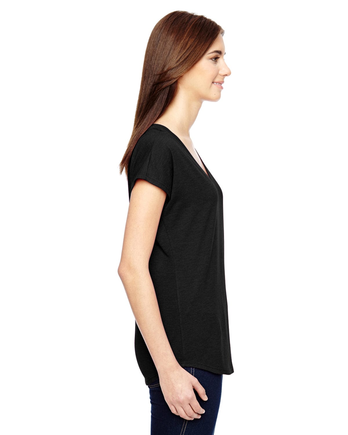 Anvil Women's Sheer V-Neck Short Sleeve T-Shirt - Fitted, Side Seams, Ring-Spun Cotton