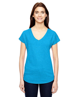 Anvil Ladies Triblend V-Neck T-Shirt 6750VL | Hthr Carib Blue - Front