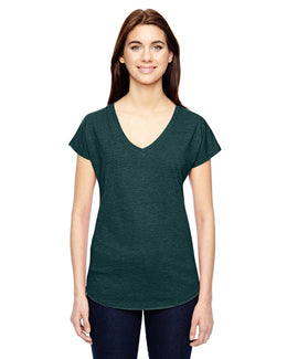 Anvil Ladies Triblend V-Neck T-Shirt 6750VL | Hth Dark Green - Front