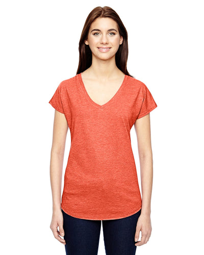 Anvil Ladies Triblend V-Neck T-Shirt 6750VL | Heather Orange - Front