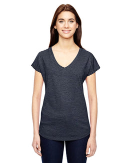 Anvil Ladies Triblend V-Neck T-Shirt 6750VL | Heather Navy - Front