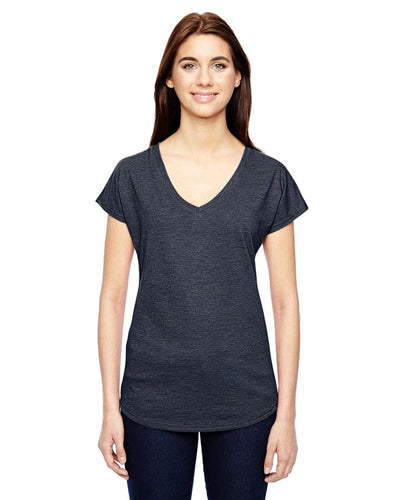 Anvil Ladies Triblend V-Neck T-Shirt 6750VL | Heather Navy - Front