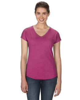 Anvil Ladies Triblend V-Neck T-Shirt 6750VL | Heather Raspbrry - Front
