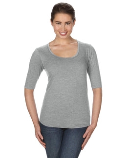Anvil Ladies Triblend Deep Scoop Half-Sleeve T-Shirt 6756L | Heather Grey - Front
