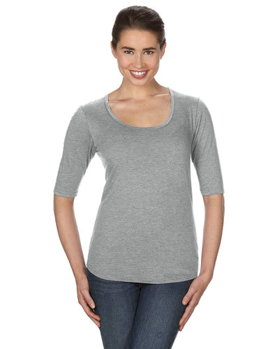 Anvil Ladies Triblend Deep Scoop Half-Sleeve T-Shirt 6756L | Heather Grey - Front