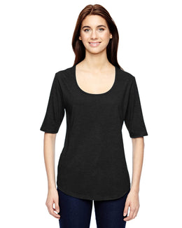 Anvil Ladies Triblend Deep Scoop Half-Sleeve T-Shirt 6756L | Black - Front