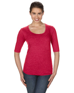 Anvil Ladies Triblend Deep Scoop Half-Sleeve T-Shirt 6756L | Heather Red - Front
