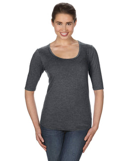 Anvil Ladies Triblend Deep Scoop Half-Sleeve T-Shirt 6756L | Heather Dk Grey - Front