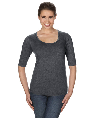 Anvil Ladies Triblend Deep Scoop Half-Sleeve T-Shirt 6756L | Heather Dk Grey - Front