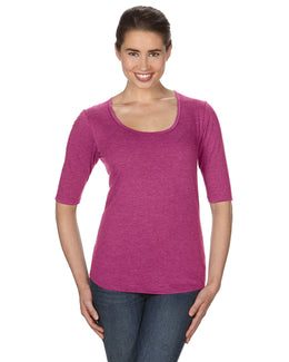 Anvil Ladies Triblend Deep Scoop Half-Sleeve T-Shirt 6756L | Heather Raspbrry - Front