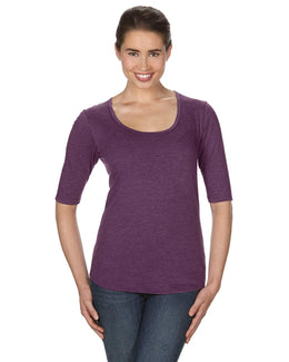 Anvil Ladies Triblend Deep Scoop Half-Sleeve T-Shirt 6756L | Hth Aubergine - Front