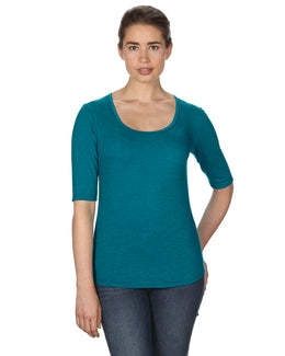 Anvil Ladies Triblend Deep Scoop Half-Sleeve T-Shirt 6756L | Hth Galap Blue - Front