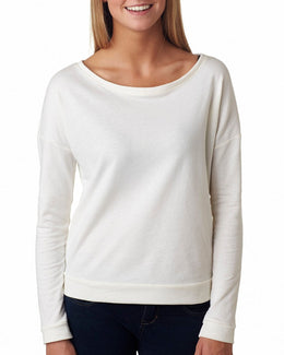 Next Level Ladies Terry Long Sleeve Scoop Tee 6931 | White - Front