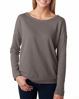 Next Level Ladies Terry Long Sleeve Scoop Tee 6931 | Warm Gray - Front