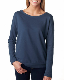 Next Level Ladies Terry Long Sleeve Scoop Tee 6931 | Indigo - Front