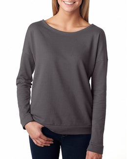 Next Level Ladies Terry Long Sleeve Scoop Tee 6931 | Dark Gray - Front