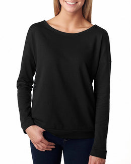 Next Level Ladies Terry Long Sleeve Scoop Tee 6931 | Black - Front