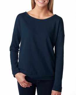 Next Level Ladies Terry Long Sleeve Scoop Tee 6931 | Midnight Navy - Front