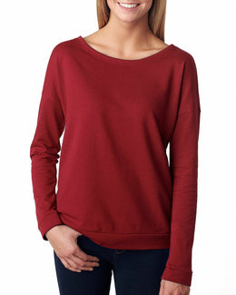 Next Level Ladies Terry Long Sleeve Scoop Tee 6931 | Cardinal - Front