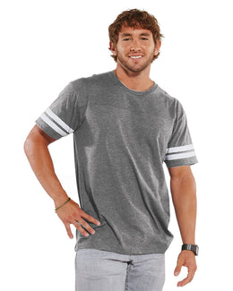 LAT Mens Football T-Shirt 6937 | Vn Hthr/ Bld Wht - Front