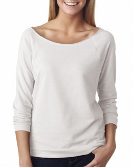 Next Level Ladies French Terry Raw-Edge 3/4-Sleeve Raglan Tee 6951 | White - Front