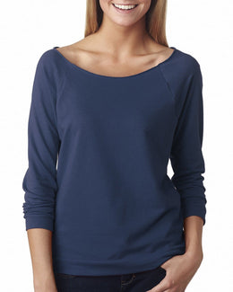 Next Level Ladies French Terry Raw-Edge 3/4-Sleeve Raglan Tee 6951 | Indigo - Front
