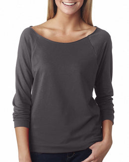 Next Level Ladies French Terry Raw-Edge 3/4-Sleeve Raglan Tee 6951 | Dark Gray - Front