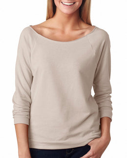 Next Level Ladies French Terry Raw-Edge 3/4-Sleeve Raglan Tee 6951 | Sand - Front