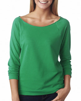 Next Level Ladies French Terry Raw-Edge 3/4-Sleeve Raglan Tee 6951 | Envy - Front