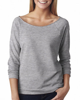 Next Level Ladies French Terry Raw-Edge 3/4-Sleeve Raglan Tee 6951 | Heather Gray - Front