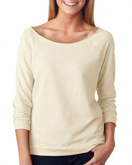 Next Level Ladies French Terry Raw-Edge 3/4-Sleeve Raglan Tee 6951 | Natural - Front