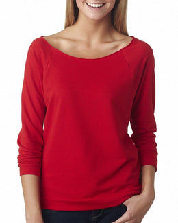 Next Level Ladies French Terry Raw-Edge 3/4-Sleeve Raglan Tee 6951 | Red - Front