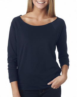 Next Level Ladies French Terry Raw-Edge 3/4-Sleeve Raglan Tee 6951 | Midnight Navy - Front