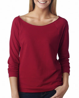 Next Level Ladies French Terry Raw-Edge 3/4-Sleeve Raglan Tee 6951 | Cardinal - Front
