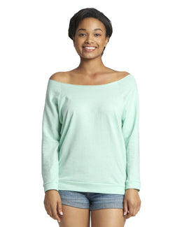 Next Level Ladies French Terry Raw-Edge 3/4-Sleeve Raglan Tee 6951 | Mint - Front