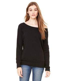 Bella+Canvas Ladies Triblend Sponge Fleece Wide Neck Sweatshirt 7501 | Black - Front