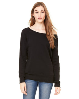 Bella+Canvas Ladies Triblend Sponge Fleece Wide Neck Sweatshirt 7501 | Solid Blk Trblnd - Front