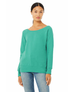 Bella+Canvas Ladies Triblend Sponge Fleece Wide Neck Sweatshirt 7501 | Teal - Front
