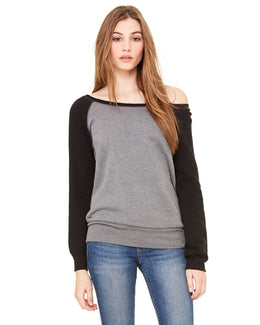 Bella+Canvas Ladies Triblend Sponge Fleece Wide Neck Sweatshirt 7501 | Deep Hthr/ Black - Front