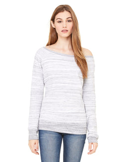 Bella+Canvas Ladies Triblend Sponge Fleece Wide Neck Sweatshirt 7501 | Lt Grey Marble - Front