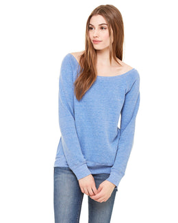 Bella+Canvas Ladies Triblend Sponge Fleece Wide Neck Sweatshirt 7501 | Blue Triblend - Front