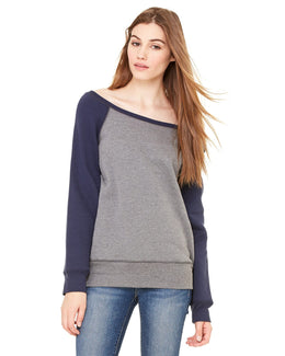 Bella+Canvas Ladies Triblend Sponge Fleece Wide Neck Sweatshirt 7501 | Dp Heather/ Navy - Front
