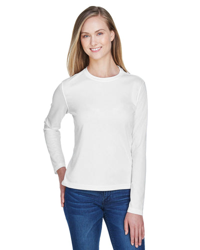 Core 365 Agility Ladies Performance Long Sleeve Pique Crew Neck 78199 | White - Front