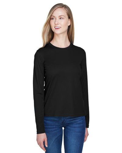 Core 365 Agility Ladies Performance Long Sleeve Pique Crew Neck 78199 | Black - Front