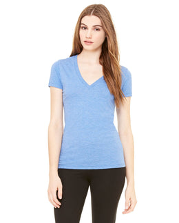 Bella+Canvas Ladies Triblend Deep V-Neck T-Shirt 8435 | Blue Triblend - Front