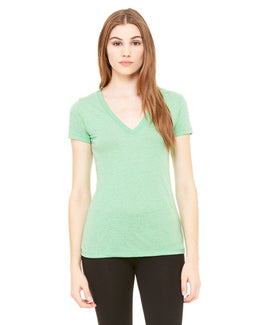 Bella+Canvas Ladies Triblend Deep V-Neck T-Shirt 8435 | Green Triblend - Front