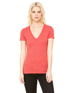 Bella+Canvas Ladies Triblend Deep V-Neck T-Shirt 8435 | Red Triblend - Front