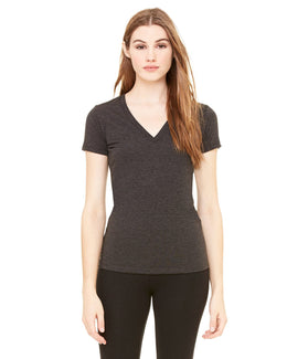 Bella+Canvas Ladies Triblend Deep V-Neck T-Shirt 8435 | Char Blk Triblnd - Front