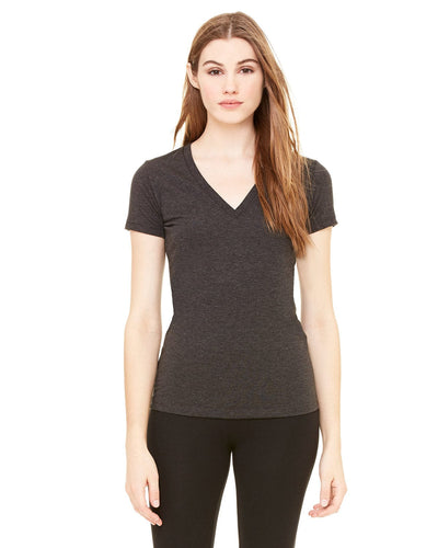 Bella+Canvas Ladies Triblend Deep V-Neck T-Shirt 8435 | Char Blk Triblnd - Front